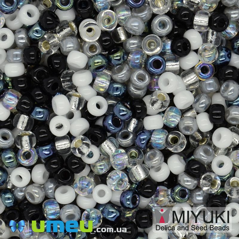Бісер японський Miyuki круглий RR 8/0 №mix34, Чорно-білий (BIS-045922)