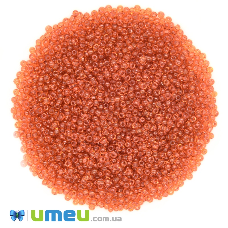 Бісер китайський дрібний, 12/0, Помаранчевий темний прозорий, 2 мм (BIS-037708)
