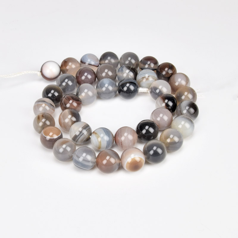 Намистини Агат сіро-коричневий, Натур. камінь, 10 мм, 38 см, Круглі (BUS-049749)