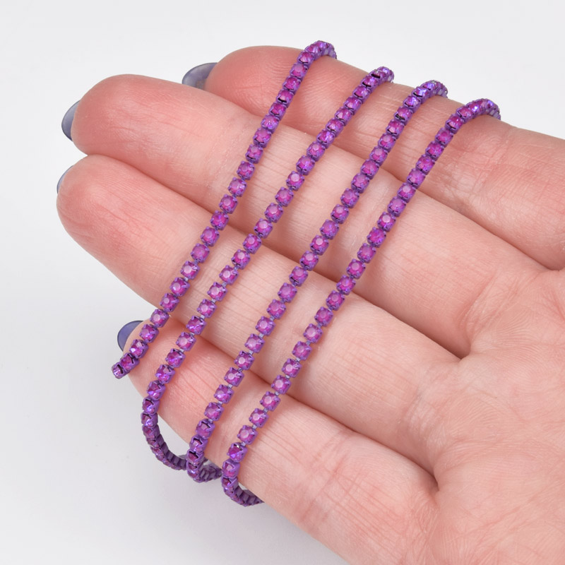 Стразовая цепь SS6 - 2,0 мм, Сиреневая, Стразы стеклянные сиреневые опал (ZEP-061037)