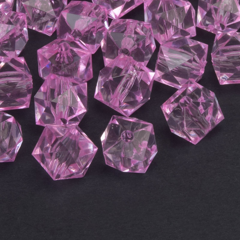 Намистини акрилові, Куб гранований, 11,5х10 мм, Рожеві (BUS-059933)