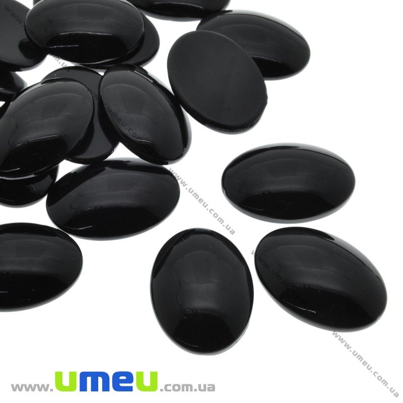Кабошон скляний забарвлений, 25х18 мм, Чорний, Овал (KAB-031904)