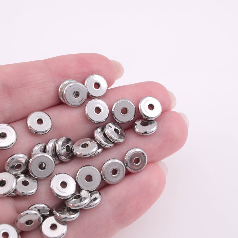 Намистини з нерж. сталі Круглі плоскі, 8х2 мм, Темне срібло (STL-055783)