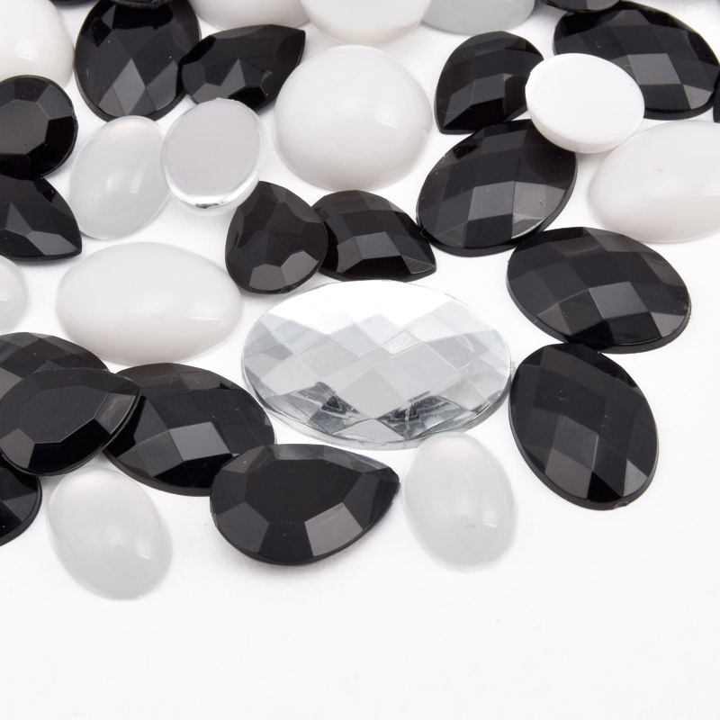 Кабошоны пластиковые, Микс черно-белый (KAB-060980)