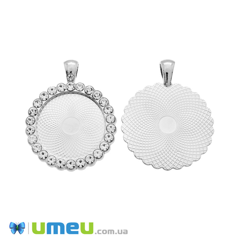 Основа кругла зі стразами, 43х34 мм, 25 мм, Темне срібло (OSN-049497)