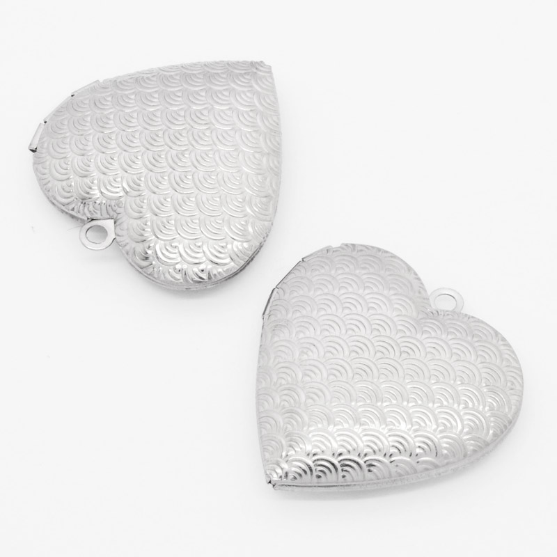 Медальйон Серце з візерунком з нержавіючої сталі, 29х29х7 мм, Темне срібло (STL-054452)