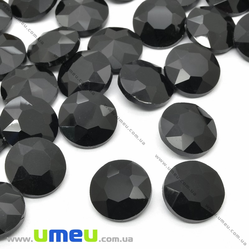 Ріволі скляний, Круглий гранований, Кристал, 12 мм, Чорний (KAB-033926)