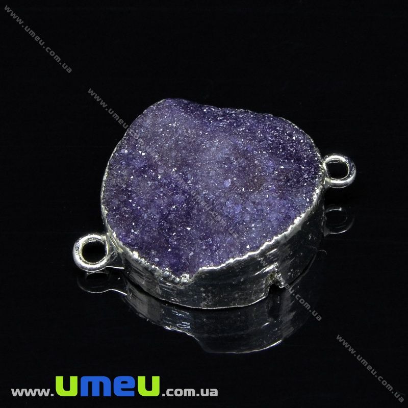 Конектор з натурального каменю Друза Агата в металі, Фіолетовий, 27х20 мм (POD-009229)