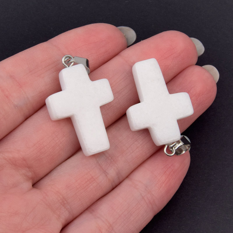 Подвеска Крест, Натур. камень Нефрит белый, 30х20х6 мм (POD-057954)