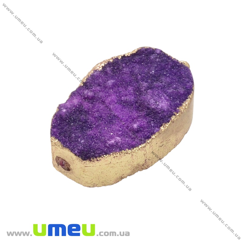 Коннектор из натурального камня Аметист в металле УЦЕНКА, Фиолетовый, 40х25 мм (POD-037013)