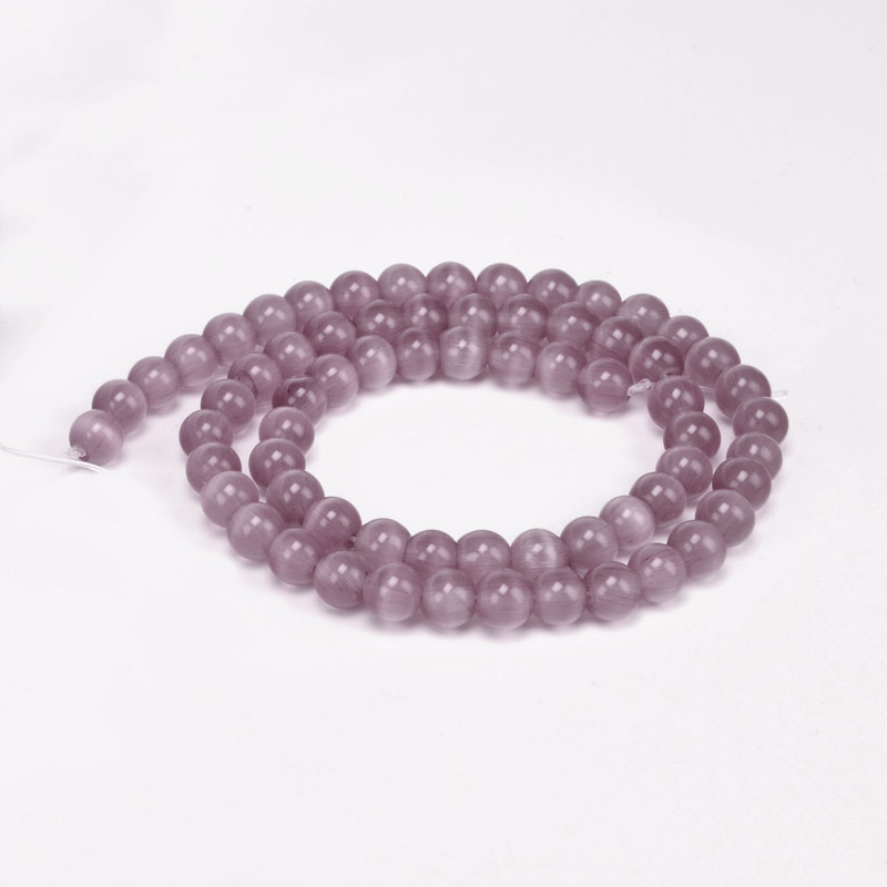 Намистини Котяче око, Синт. камінь, 6 мм, Пудрові, Круглі (BUS-054261)