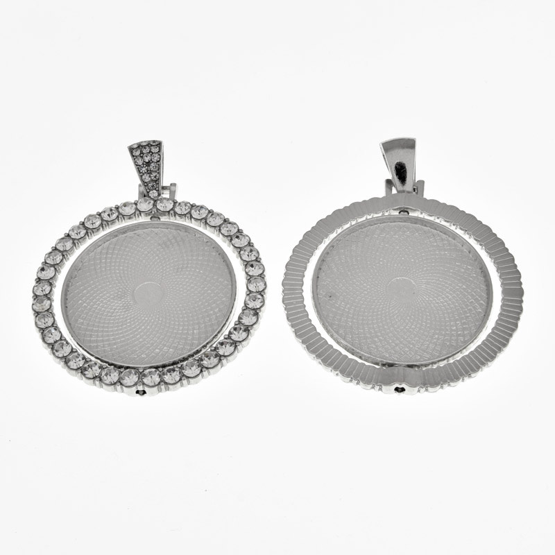 Основа кругла обертова зі стразами, 54х42 мм, 30 мм, Темне срібло (OSN-059443)