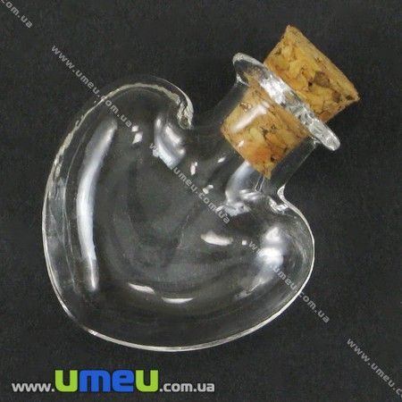 Скляна баночка Серце, Прозраная, 26х22 мм (DIF-001868)