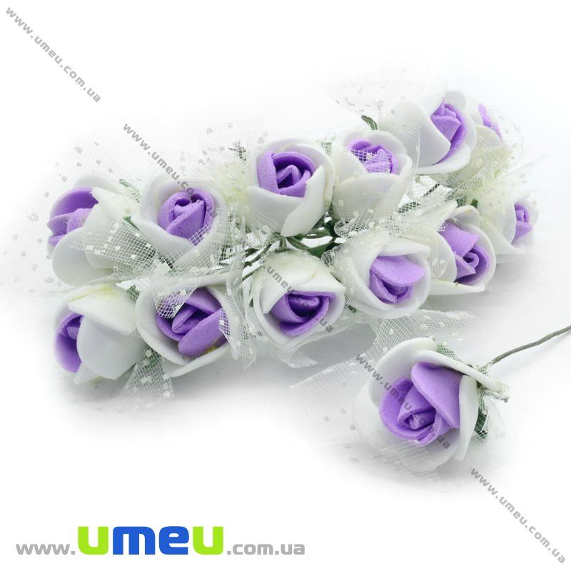 Роза латексная с фатином, 15 мм, Сиренево-белая, 1 шт (DIF-015010)