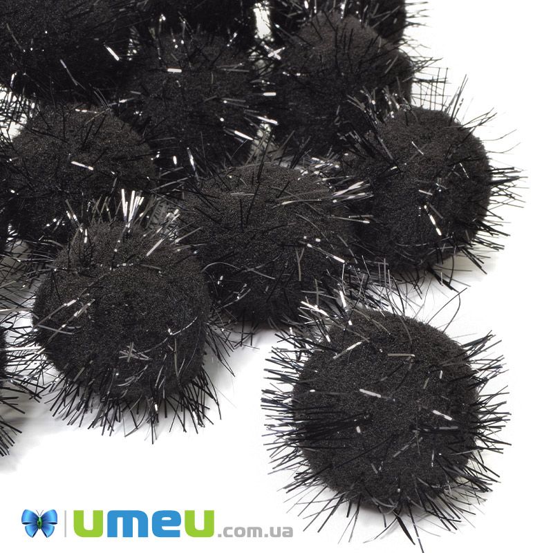 Помпони з люрексом 3 см, Чорні (DIF-043284)