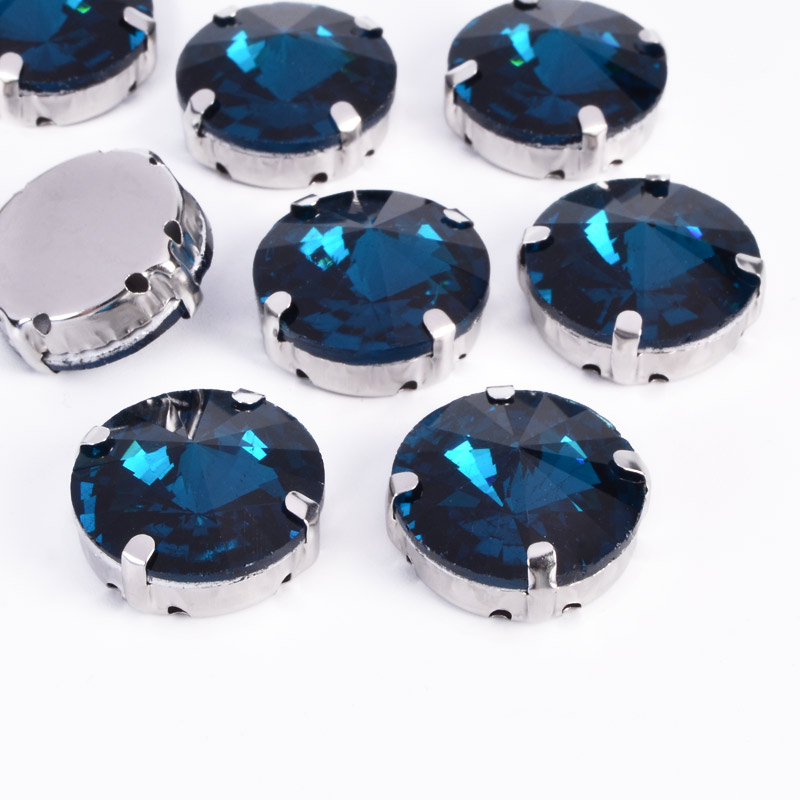 Шатон круглий 18 мм, Темне срібло, Бірюзовий (KAB-052992)