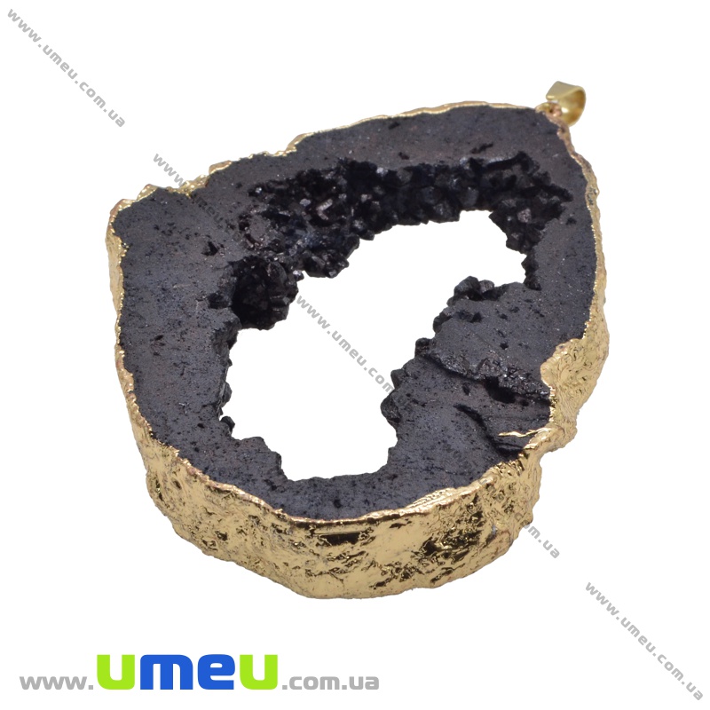 Подвеска из натурального камня, Друза агата, Черная, 90х60 мм (POD-034062)