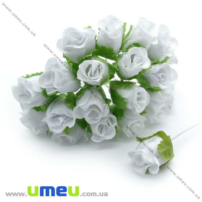 Роза тканевая, 15 мм, Белая, 1 шт (DIF-014677)