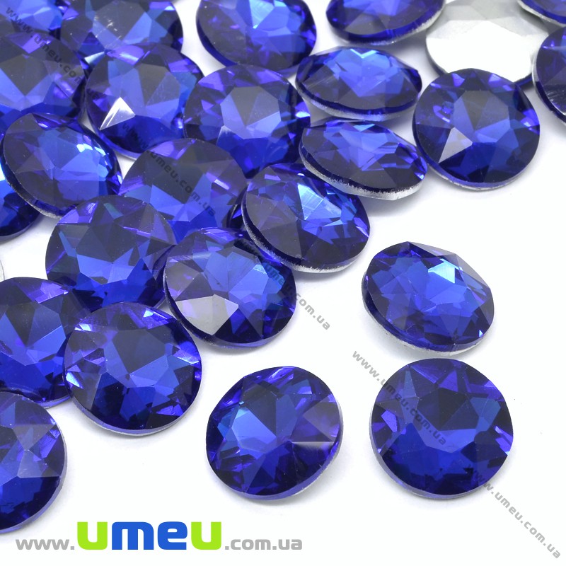 Ріволі скляний, Круглий гранований, Кристал, 12 мм, Синій (KAB-033920)