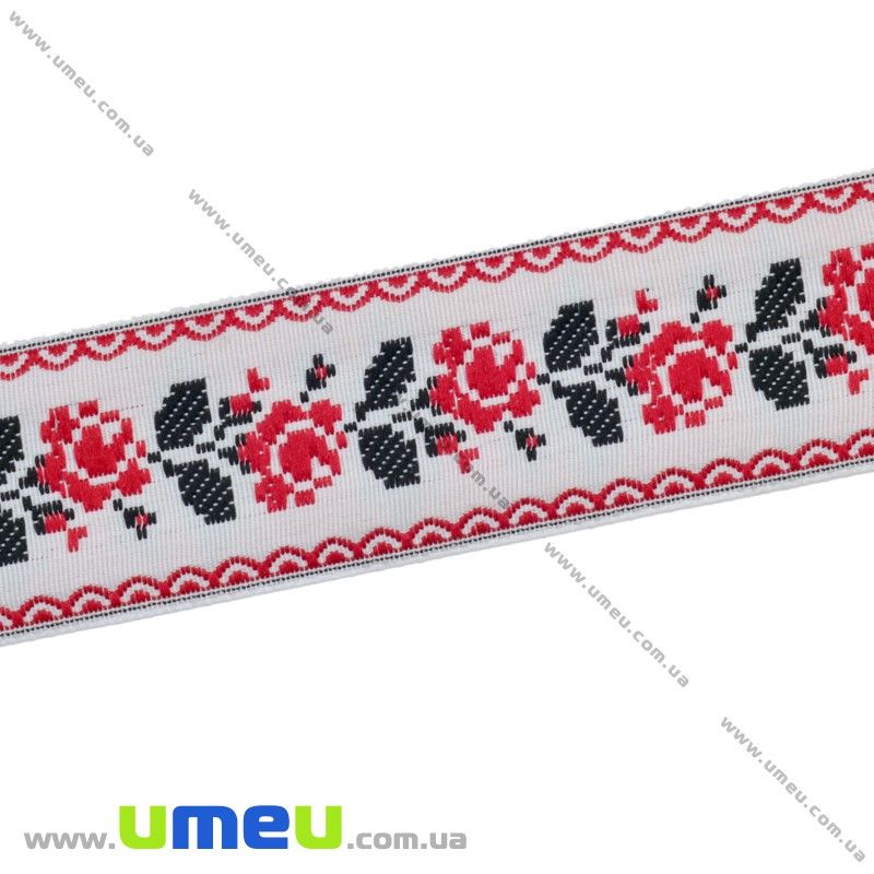 Тесьма с украинским орнаментом, 30 мм, Черно-красная, 1 м (LEN-010370)
