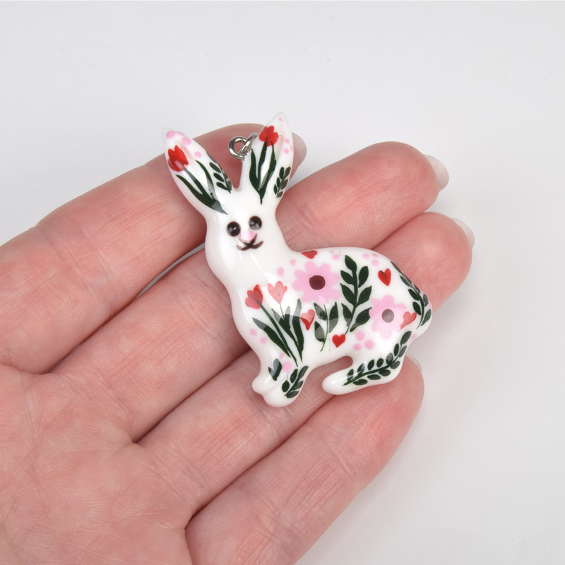 Підвіска Зайчик з полімерної глини, 47х30 мм, З малюнком (POD-059373)