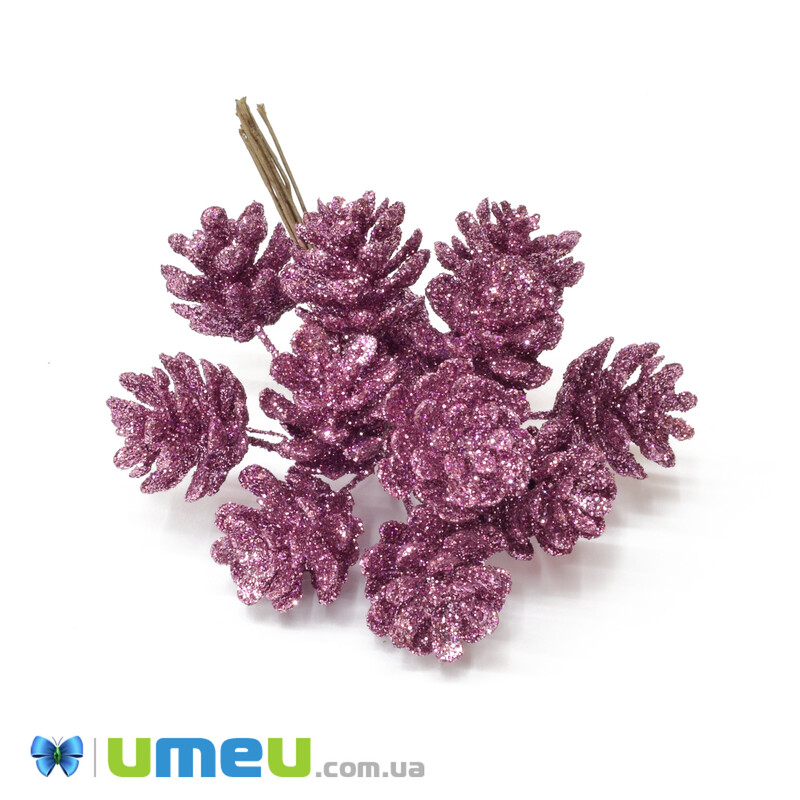 Шишка в глітері на дроті, 21х20 мм, Рожева (DIF-042883)