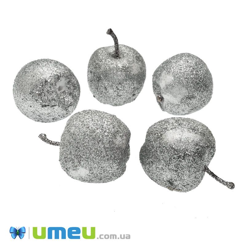 Яблуко в гліттері УЦЕНКА, 35х31 мм, Сріблясте (DIF-047891)