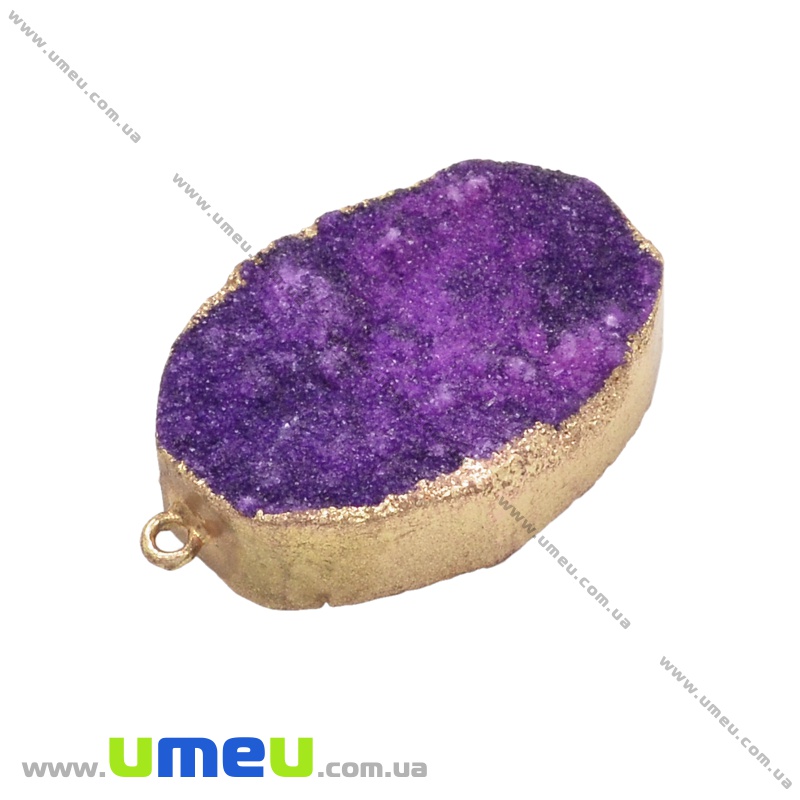 Конектор з натурального каменю Аметист в металі УЦЕНКА, Фіолетовий, 40х25 мм (POD-037013)