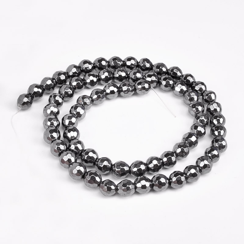 Намистини Гематит, Натур. камінь, 6 мм, Круглі грановані (BUS-051701)