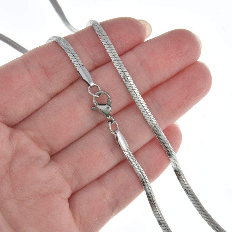 Основа на шию з нерж. ст., Плетіння Снейк 3 мм, Довжина 45 см, Темне срібло (STL-058328)