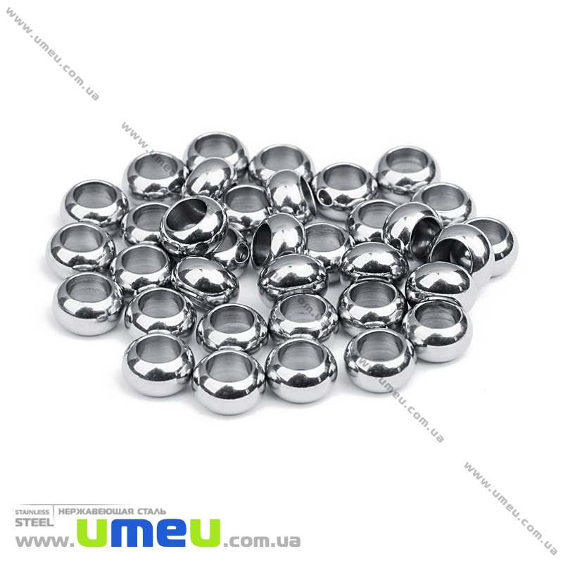 Намистина з нержавіючої сталі Рондель, 10х5 мм, Темне срібло (STL-036516)