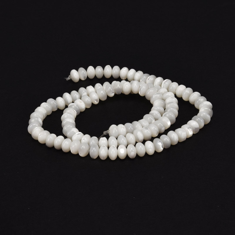 Намистини Перламутр білий, Натур. камінь, 6х4 мм, Ронделі (BUS-056120)