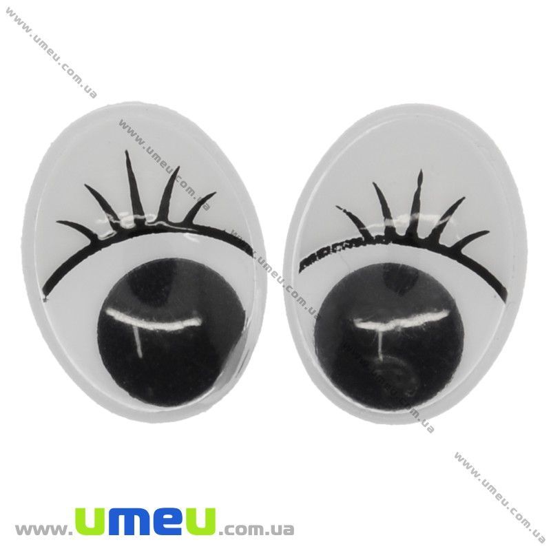 Очки з віями клейові овальні, 18х14 мм, Білі (DIF-009947)