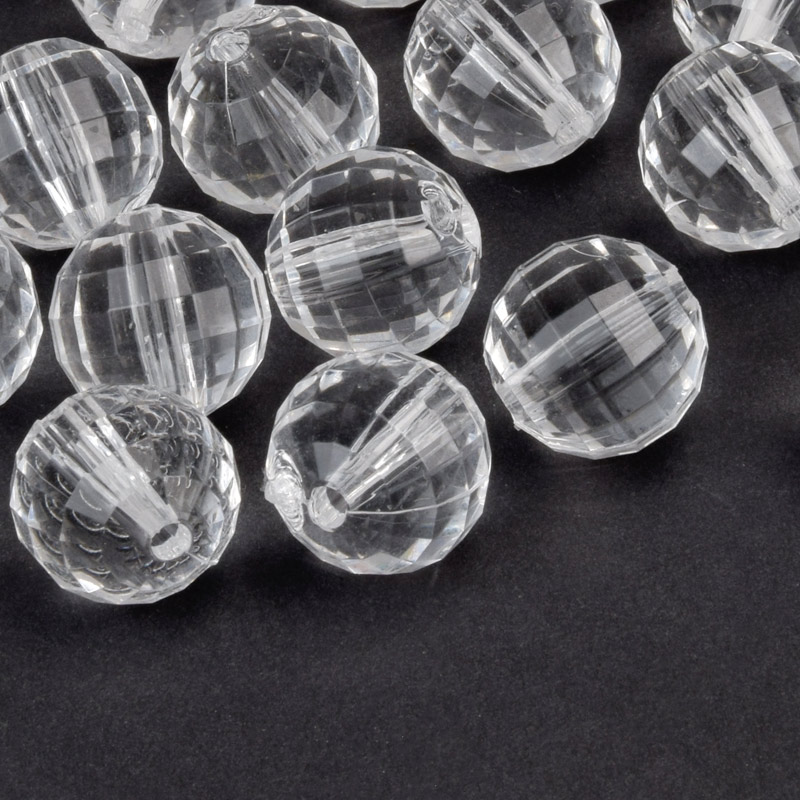 Намистини акрилові, Круглі грановані, 12 мм, Прозорі (BUS-059910)