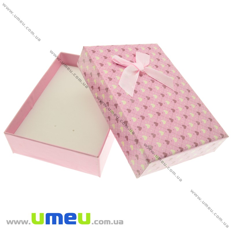 Подарункова коробочка Прямокутна з сердечками, 11х8х3 см, Рожева (UPK-023154)