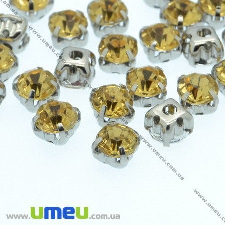 Пришивні пластикові стрази в цапах, 6 мм, Жовті (STR-007834)