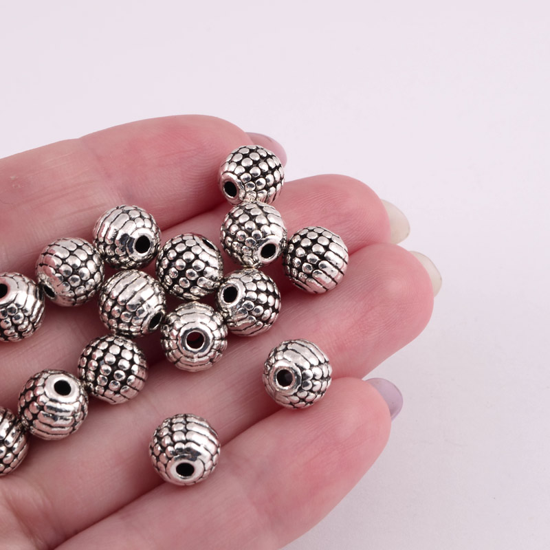 Бусины мет. Круглые, 8,5х8,2 мм, Античное серебро (BUS-055339)