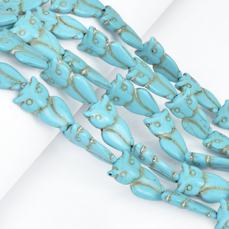 Намистини Бірюза пофарбована, Синт. камінь, 24х13х6 мм, Сова (BUS-057567)