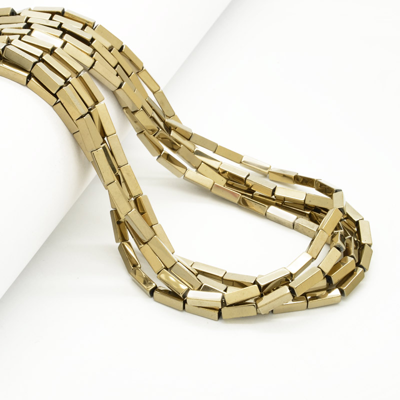 Намистини Гематит, Нат. кам., Прямокутник, 3х9 мм, З покриттям, Золотисті (BUS-054016)