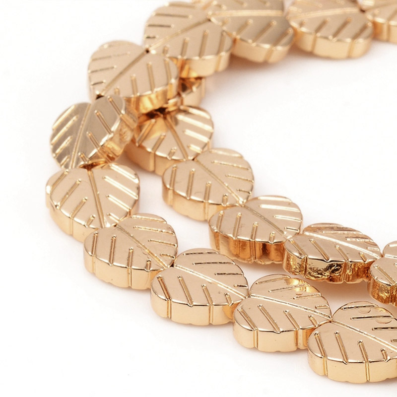 Бусины Гематит, Нат. камень, Листик, 8х8х2,5 мм, С покрытием, Розовое золото (BUS-057822)