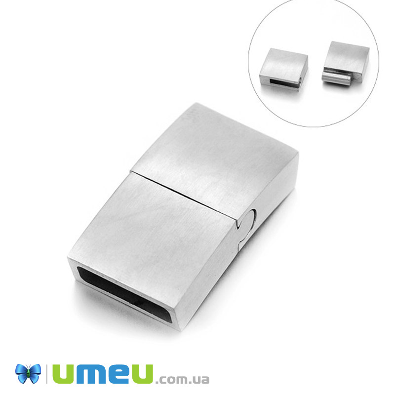 Замок магнітний із нерж. сталі для вклеювання шнура, Темне срібло, 30х17 мм (STL-043622)