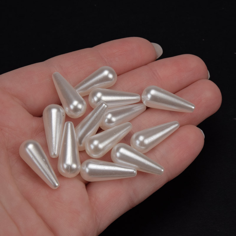 Бусины пластиковые Капля Жемчуг, 19х8 мм, Белые (BUS-059865)