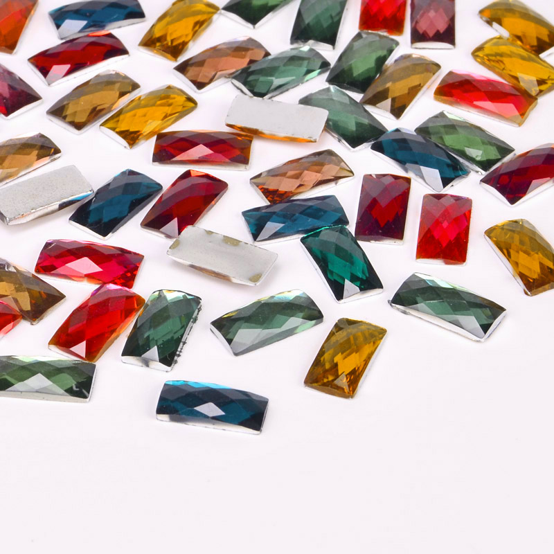 Кабошоны пластиковые, Прямоугольные граненые, 10х5 мм, Микс (KAB-055199)