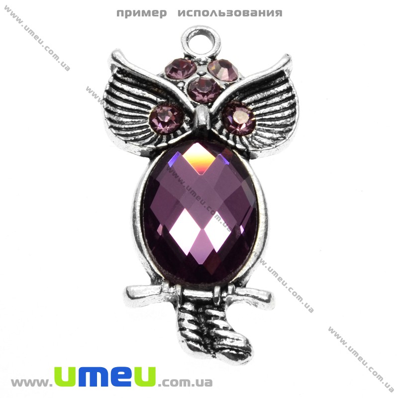 Основа овальна Сова, 42х22 мм, 18х13 мм, Античне срібло (OSN-009634)