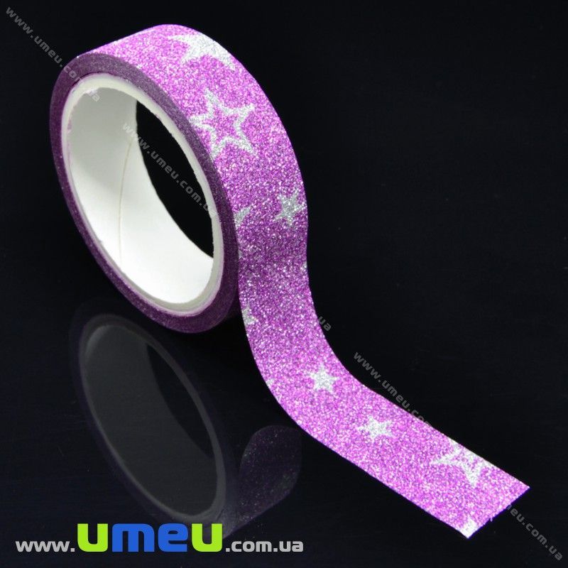 Декоративний скотч гліттерний, 15 мм, Бузковий (DIF-017920)