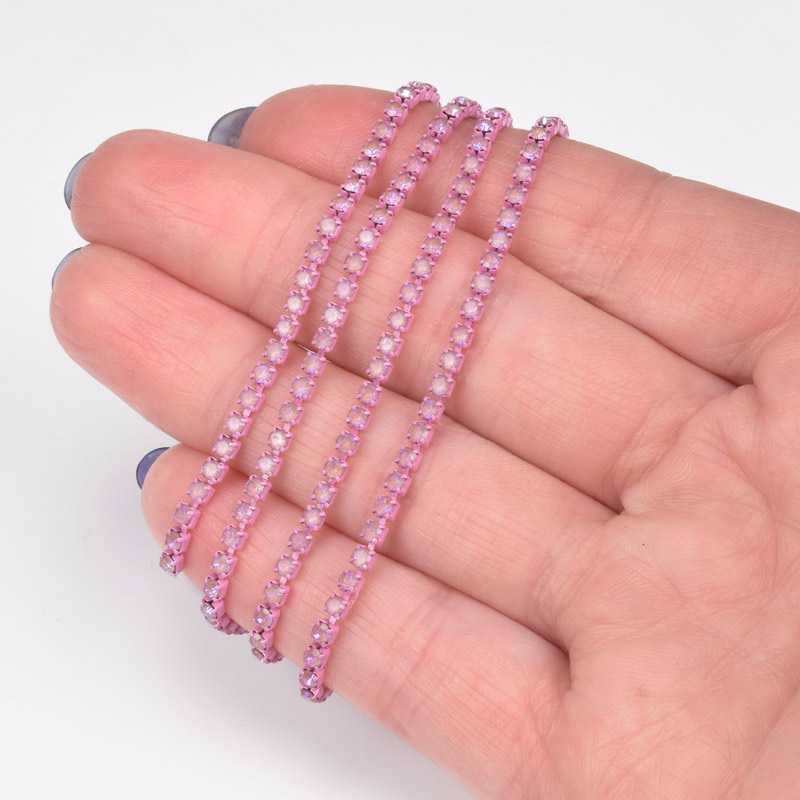 Стразовая цепь SS6 - 2,0 мм, Розовая, Стразы стеклянные розовые опал (ZEP-061035)