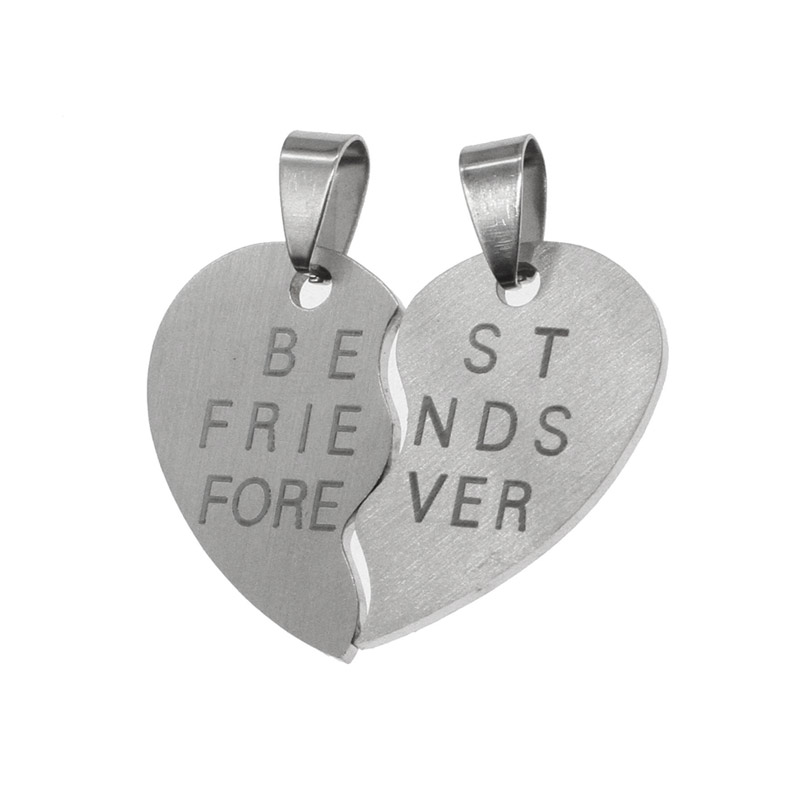 Підвіска з нержавіючої сталі Серце із двох половинок, 35х35 мм, Темне срібло (STL-051911)