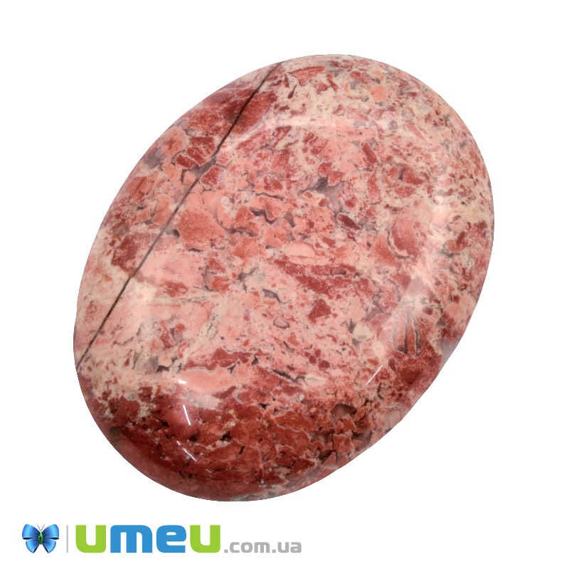 Кабошон нат. камінь Яшма брекчієва, Овал, 40,3 х30,3 мм (KAB-050028)