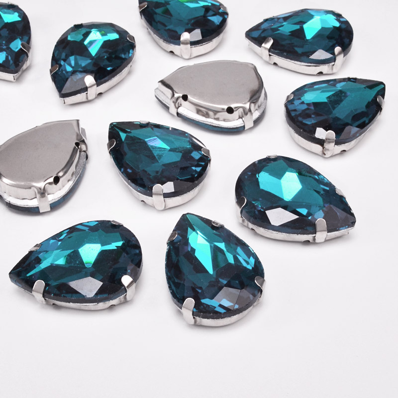 Шатон крапля 25х18 мм, Бірюзовий, Темне срібло (KAB-052616)
