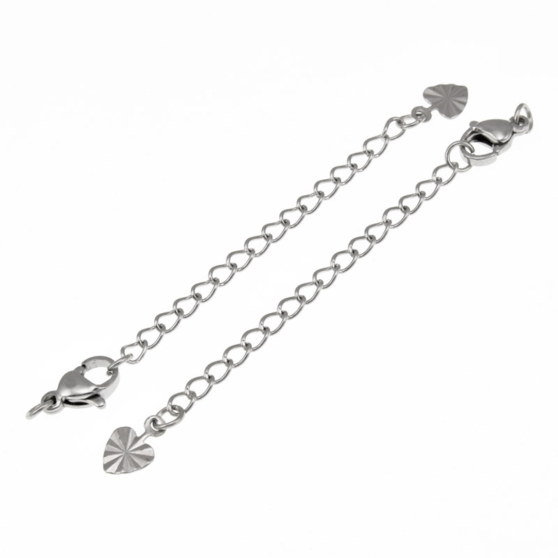 Замок-карабін з нерж. сталі з подовжувачем і кінцевиком, 70 мм, Темне срібло (STL-060890)